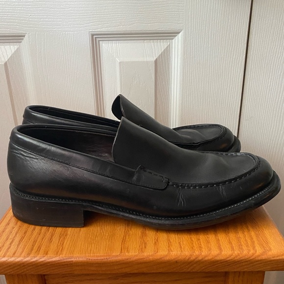 VINTAGE 90’s Y2K PRADA Black Leather Square Toe Slip-On Chunky Loafers SZ 9 - Picture 2 of 10
